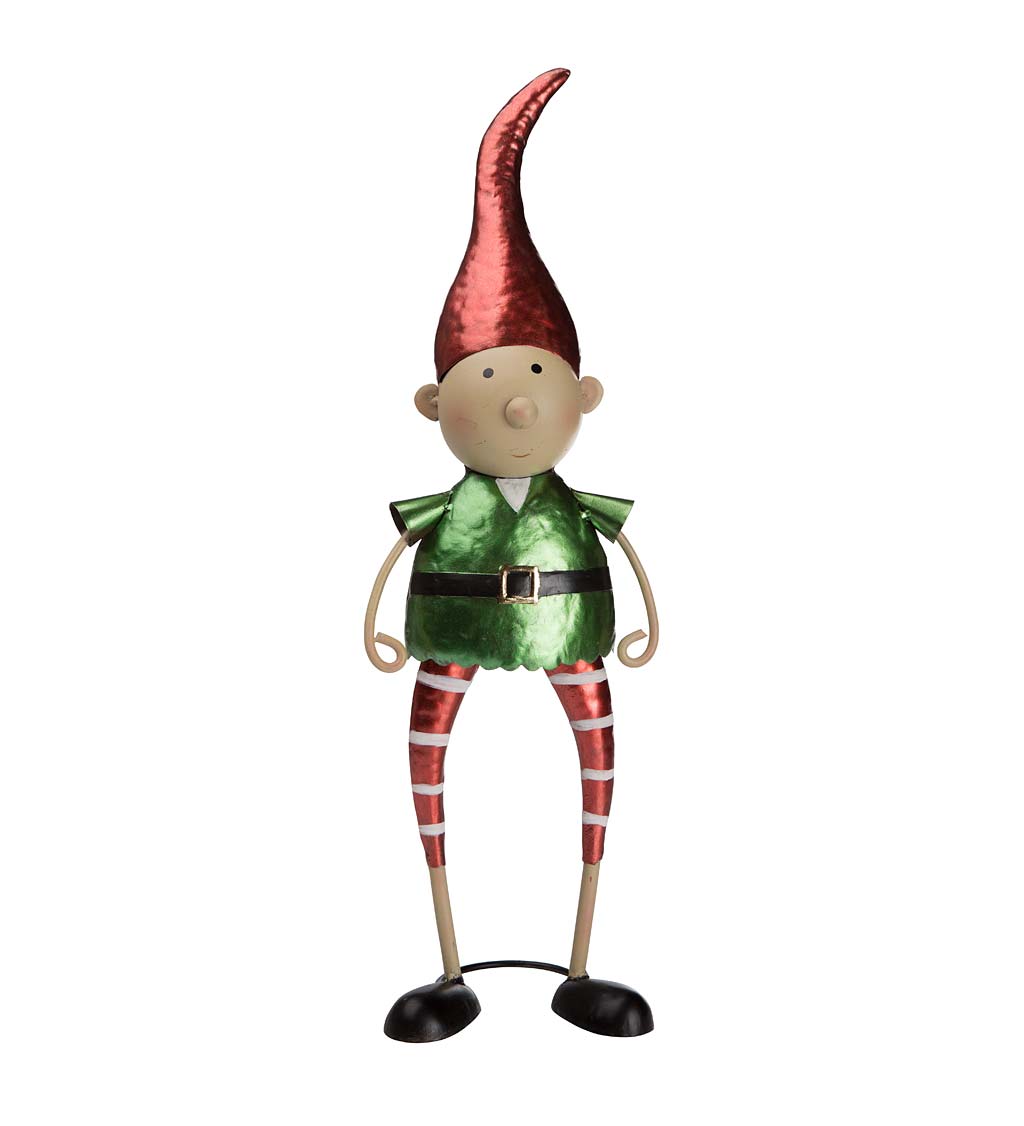 Metal Elf With Red Hat Christmas Garden Statue