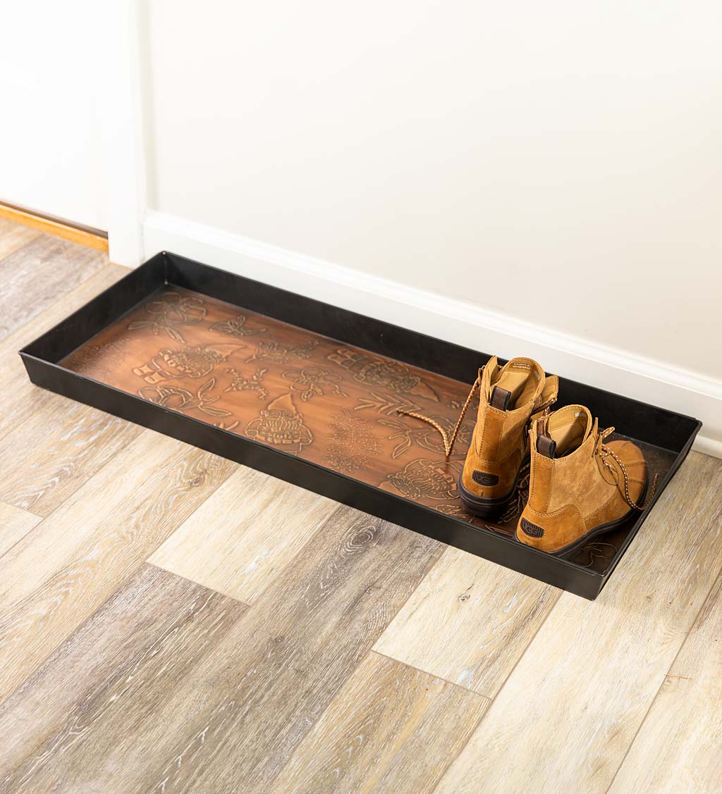Embossed Metal Garden Gnome Boot Tray