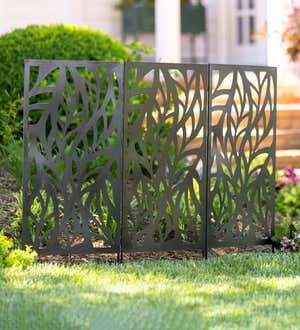 Laser-Cut Metal Leaf Landscape Screen Panel Stakes