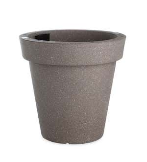 Outdoor Fiberglass Beige Planter with Solar Lights