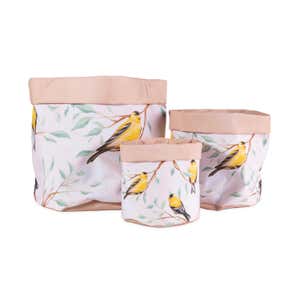 Lined Canvas Planters with Bird Designs, Set of 3