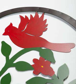 Metal Indoor/Outdoor Heart Wall Art With Cardinals And Flowers