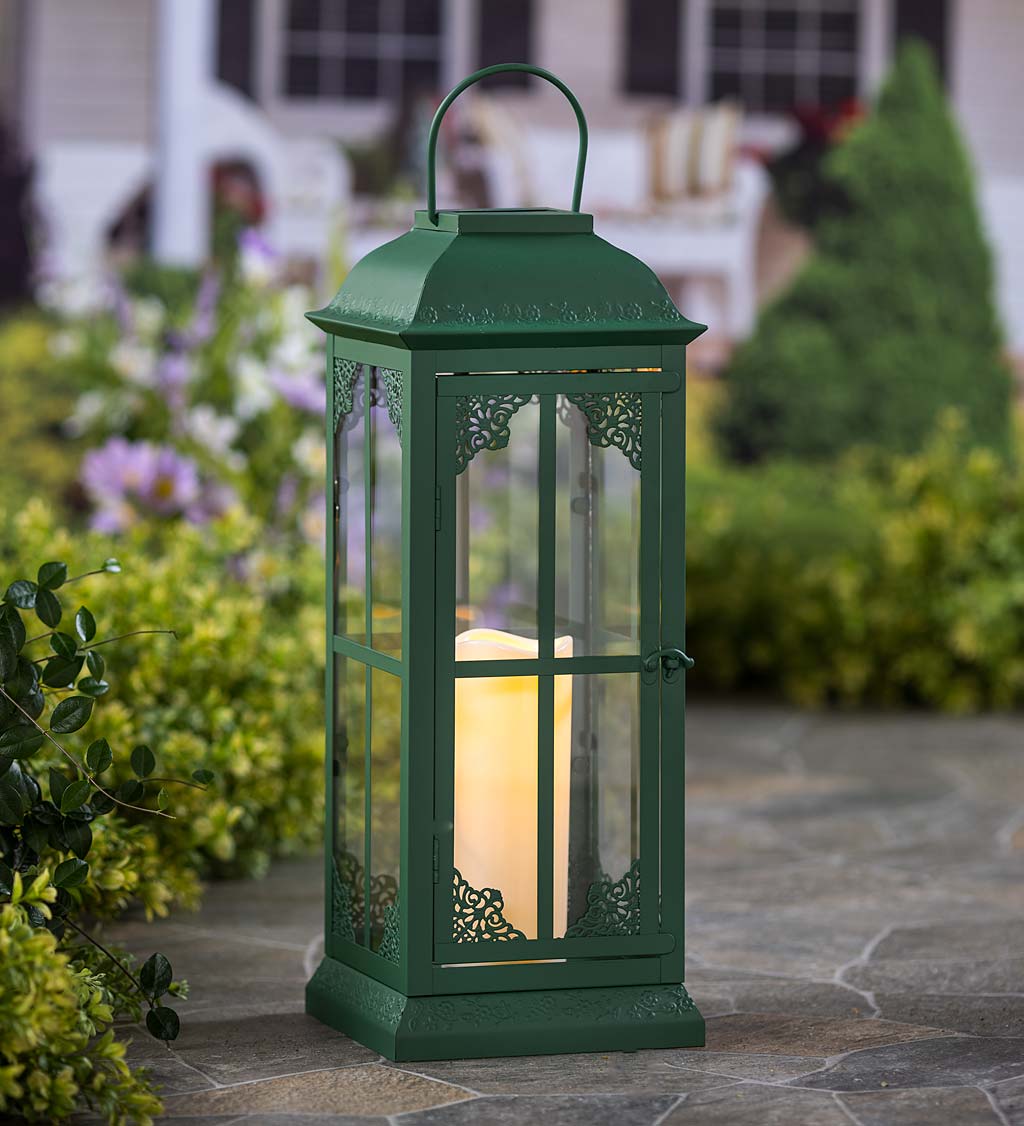 Green Filigree Metal Highland Solar Lantern