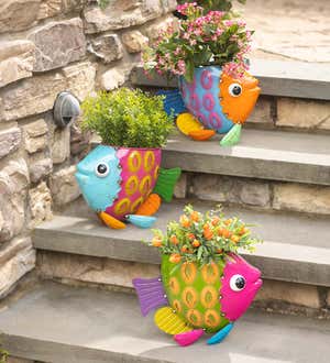 Metal Fish Planters, Set of Three