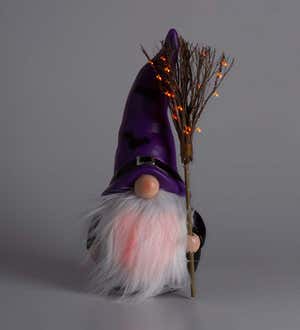 Halloween Gnome with Lighted Broom and Color-Changing Beard