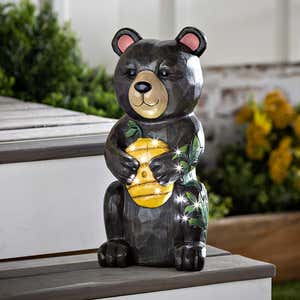 Indoor/Outdoor Lighted Black Bear and Honey Shorty Statue