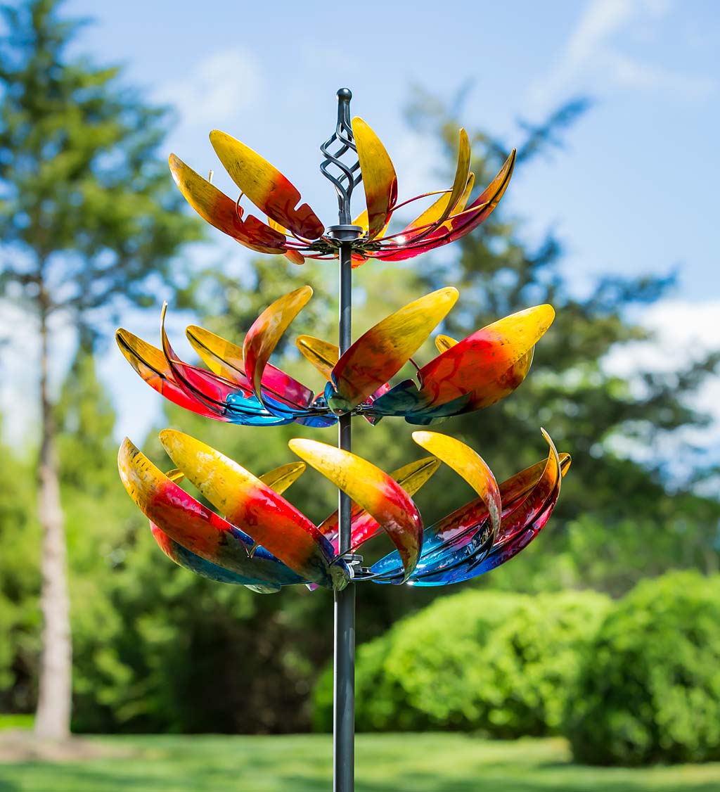 12 Gazing Ball Wind Spinners, Single Colors, Metal Garden Art