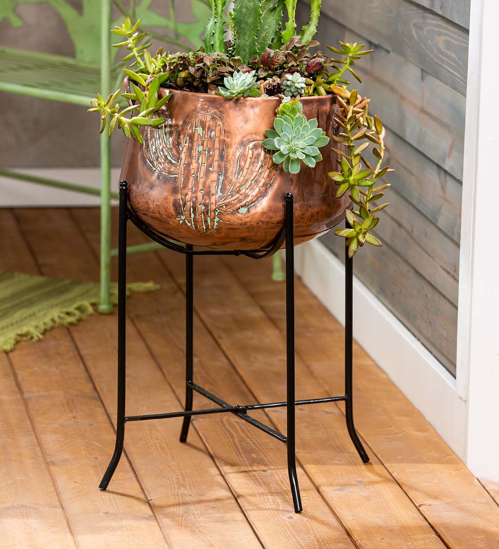 Copper and Verdigris Metal Cactus Planter with Stand
