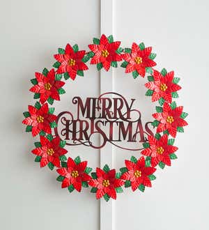 Poinsettia Merry Christmas Metal Wreath