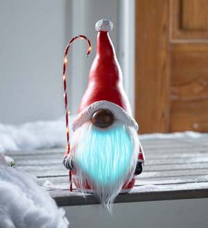 Santa Gnome with Lighted Candy Cane and Color-Changing Beard