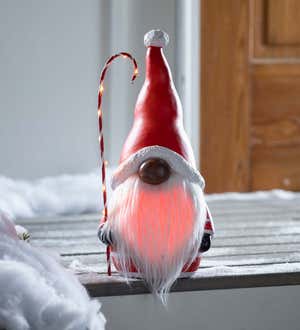 Santa Gnome with Lighted Candy Cane and Color-Changing Beard
