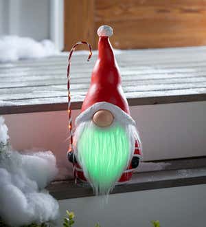 Santa Gnome with Lighted Candy Cane and Color-Changing Beard