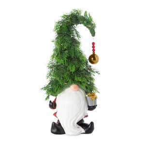 Holiday Lighted Christmas Tree Garden Gnome with Gift