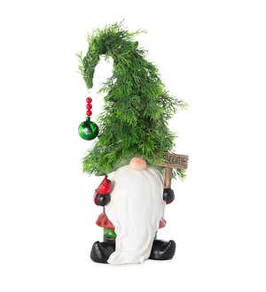 Holiday Lighted Christmas Tree Garden Gnome with Welcome Sign