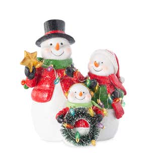 Lighted Snowman Trio with Christmas Lights