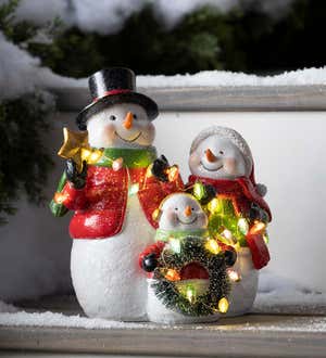 Lighted Snowman Trio with Christmas Lights