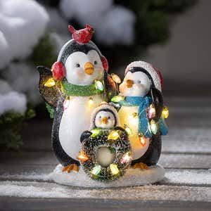 Lighted Penguin Trio with Christmas Lights