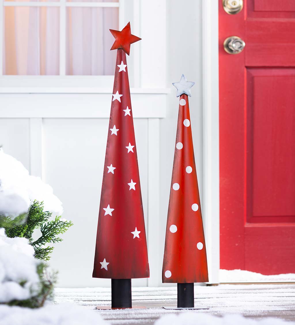 Metal Polka Dot and Star Holiday Trees, Set of 2