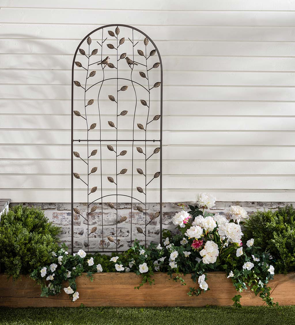 Birds and Leaves Arched Metal Garden Trellis