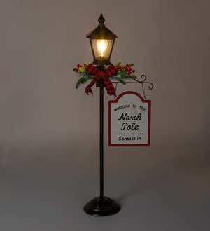 Vintage Holiday Lamppost with Welcome Sign