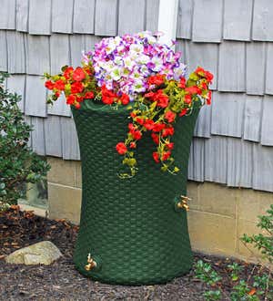 50-Gallon Wicker Rain Barrel with Planter Top