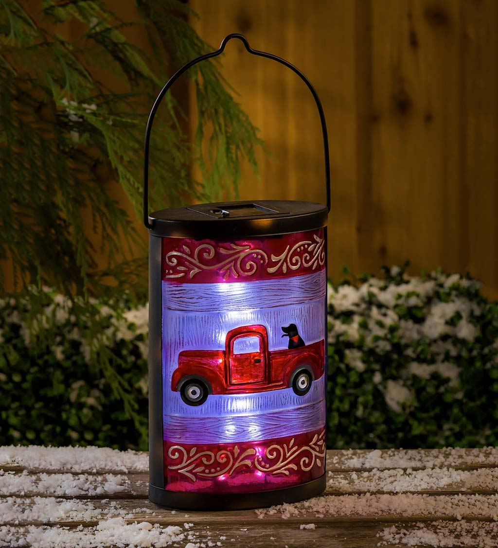 Hand Painted Antique Truck Solar Glass Lantern