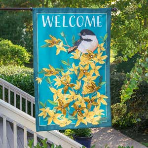 Forsythia and Chickadee Welcome Estate Flag