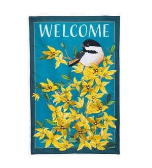 Forsythia and Chickadee Welcome Estate Flag