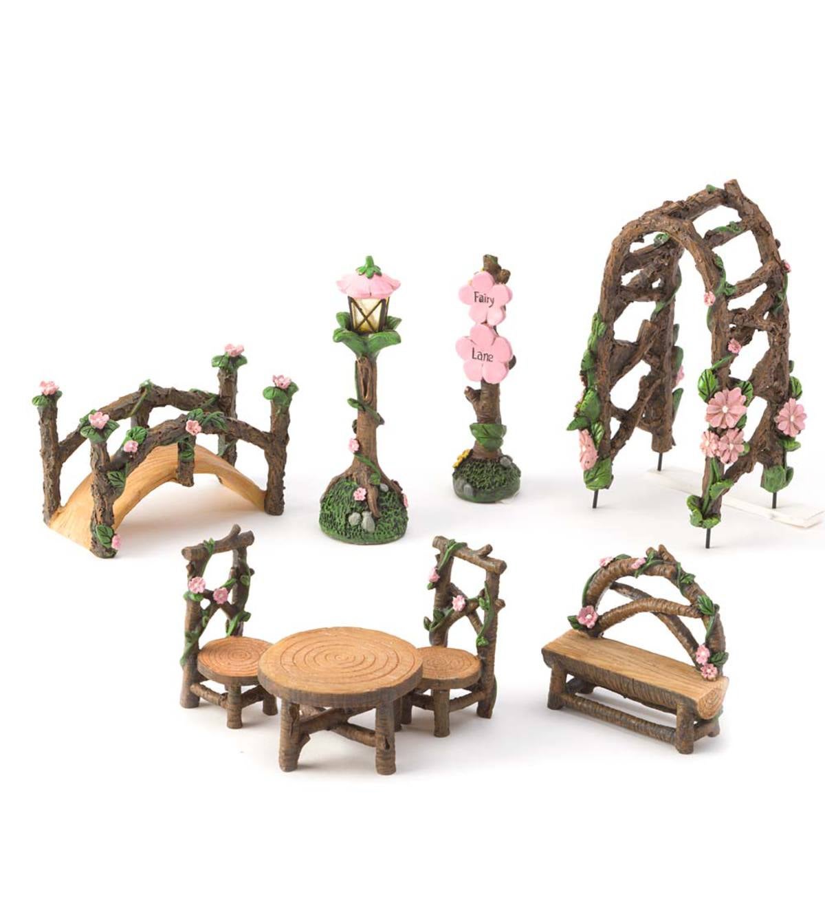Miniature Fairy Garden Pink Fairy Lane Accessories, 8-Piece Set