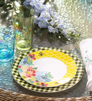 Moss Gingham Melamine Dinner Plates, Set of 6