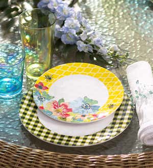 Blue Gingham Melamine Dinner Plates, Set of 6