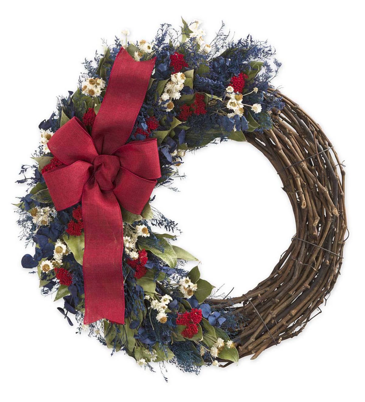 Americana Wreath with Red Ribbon, 18"dia.