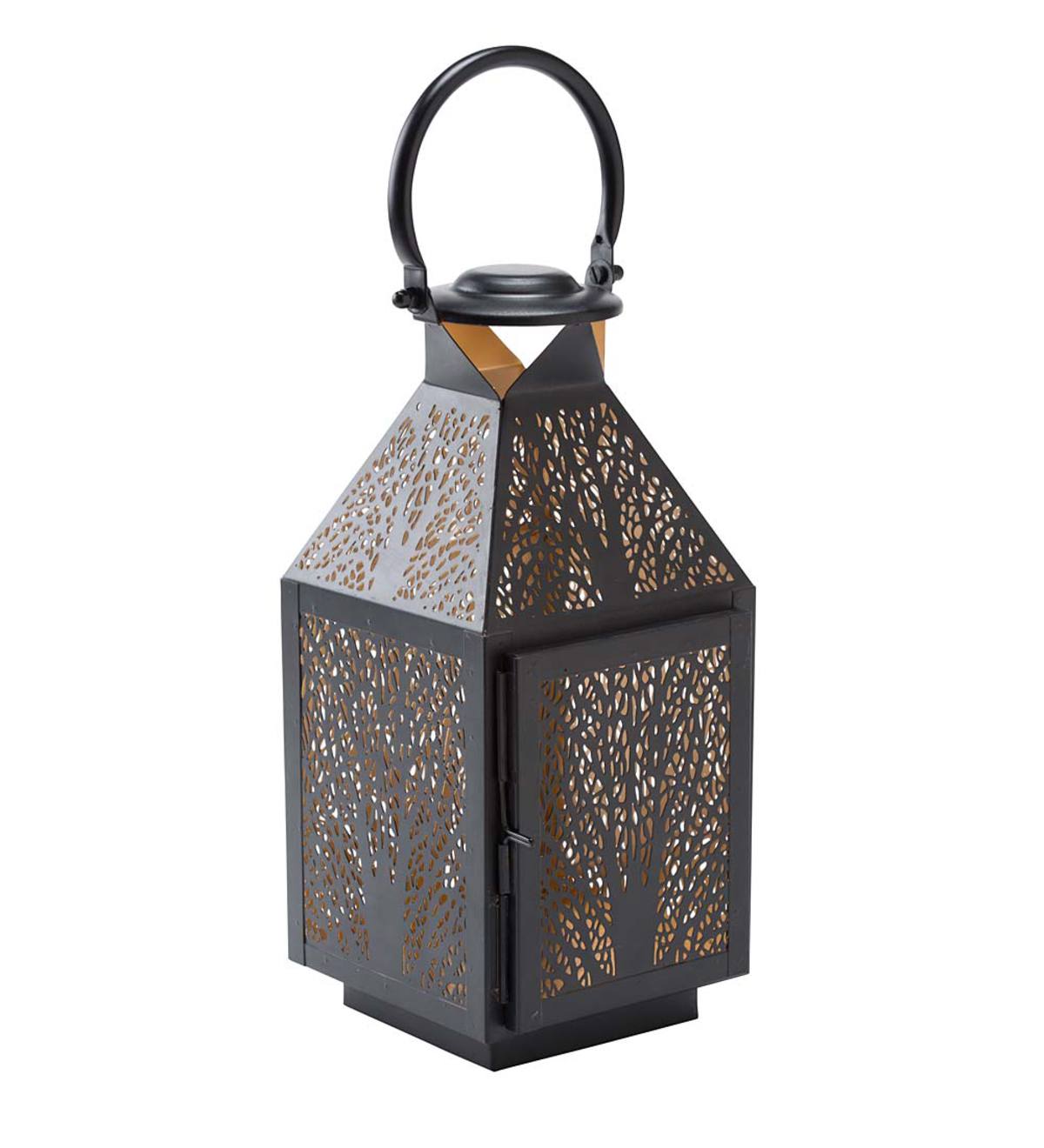 Small Metal Lantern with Tree Design