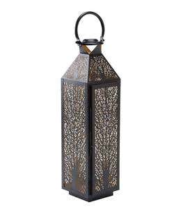 Large Metal Lantern with Tree Design