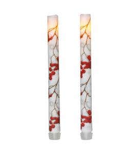 Flameless LED Winterberry Taper Candle Pair with Auto Timer