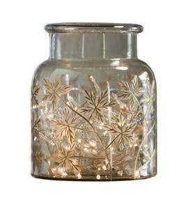 Small Mouth Blown Glass Container with Hand-Etched Leaf Design