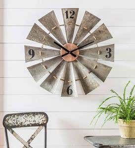 Metal And Wood Vintage-Style Windmill Clock