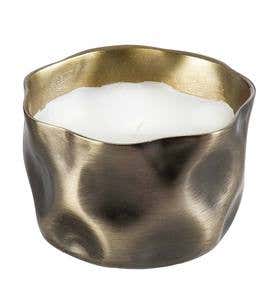 Metal Textured Burnished Holder With Candle