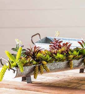 Galvanized Metal Long Trough Planters, Set of 2