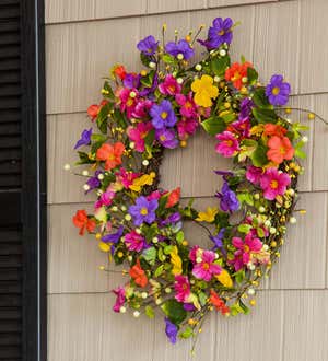 Special! Floral Watercolor Wreath with Faux Pansies and Violets