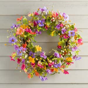 Floral Watercolor Wreath with Faux Pansies and Violets