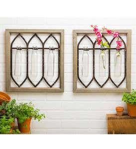 Wooden Window Panel Wall Art with Vases