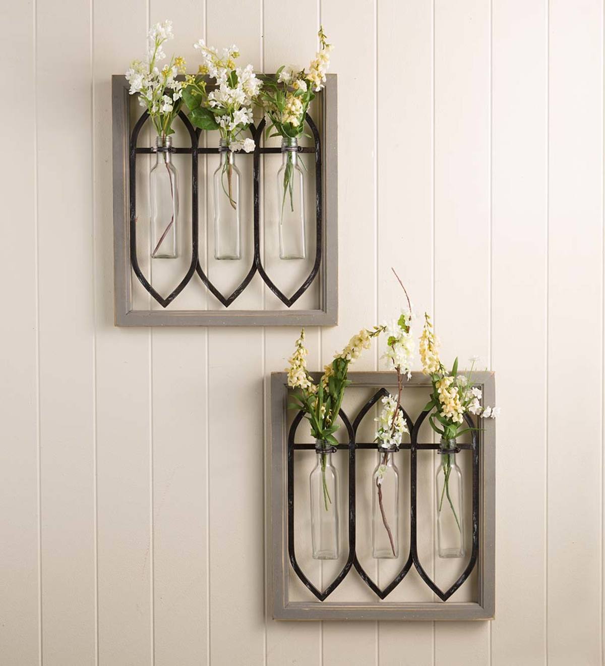 Wooden Window Panel Wall Art with Vases