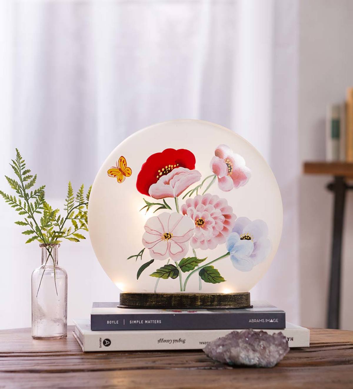 Lighted Floral Glass Disc Accent