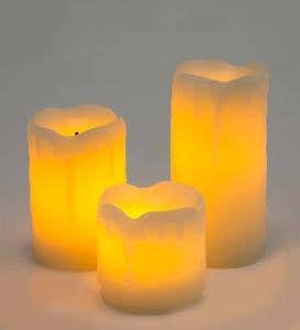 Mini Melted Flameless LED Pillar Candles, Set of 3