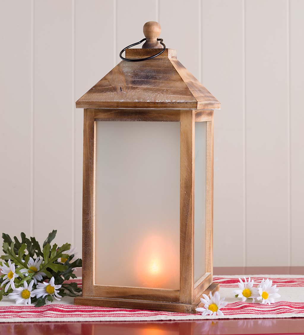 Large Rustic Farmhouse Lantern with Flickering Flame