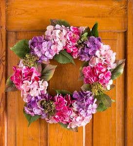 Pink and Purple Faux Hydrangea Flowers Wreath with Rattan Base