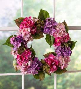 Pink and Purple Faux Hydrangea Flowers Wreath with Rattan Base