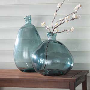 Smoky Blue Recycled Glass Balloon Vase
