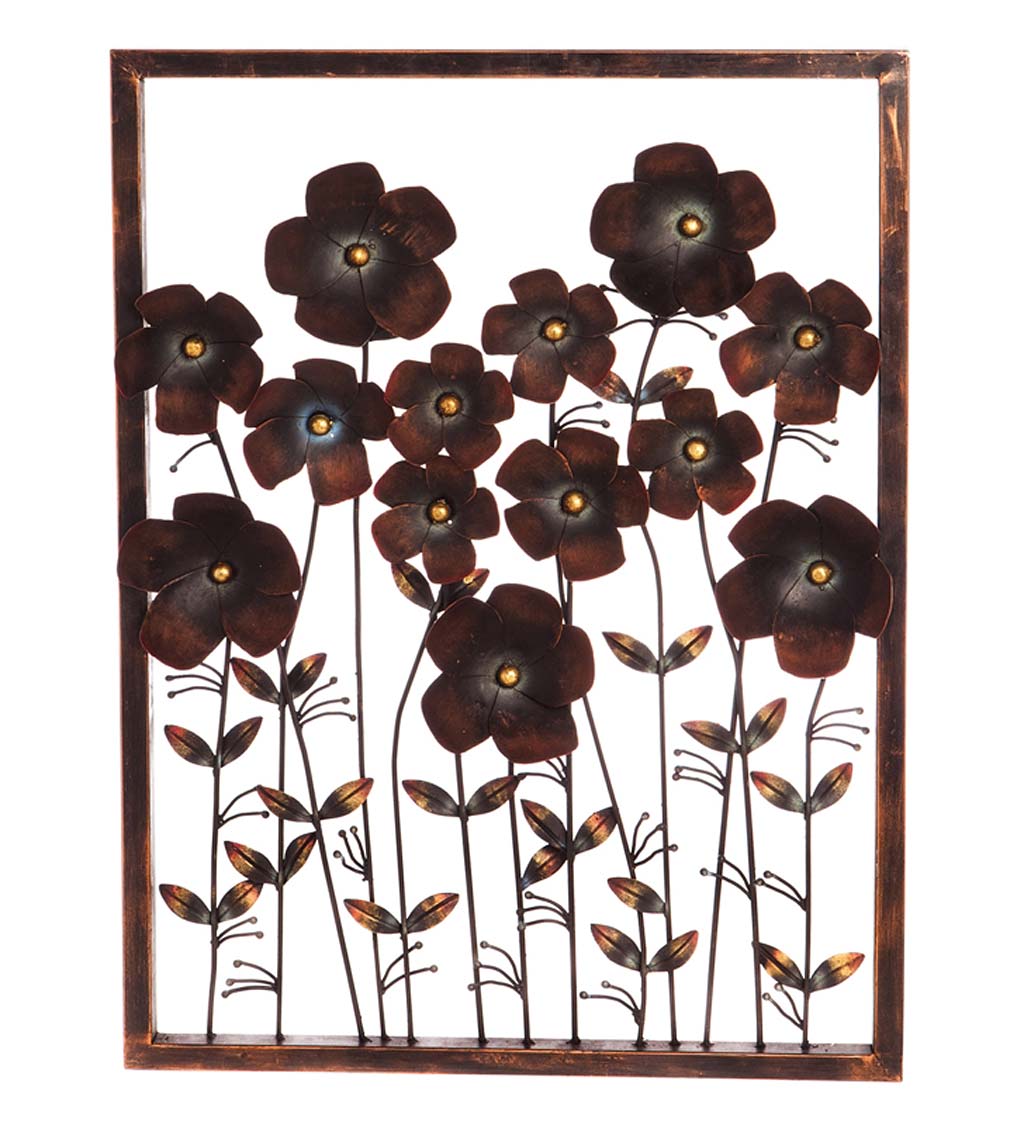 Dark Metal Framed 3D Flower Wall Art